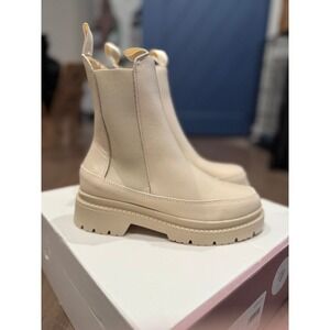 CALIA Women's Peyton Chelsea Ivory Boots Front and heel pull tabs size 6